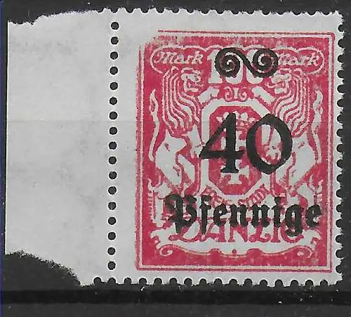 Danzig: MiNr. 186, postfrisch, Abart mit Druckausfall an der Ecke, BPP geprüft