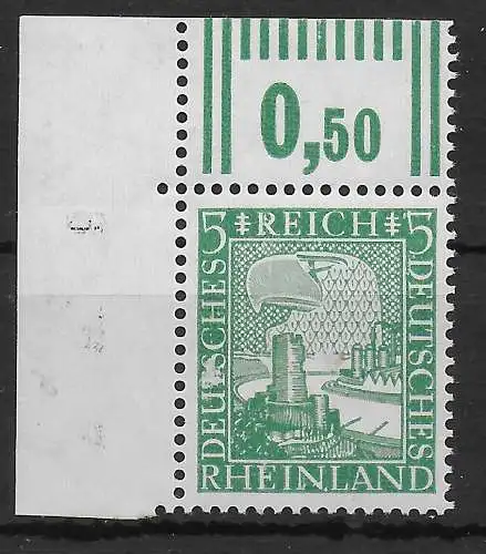 DR: MiNr. 372, postfrisch, Eckrand E1, Walze, rücks. originäre rote Farbsprenkel