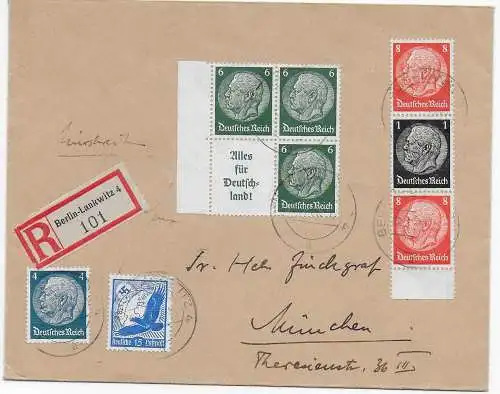 DR: Einschreiben mit W66 von Berlin nach München 1938