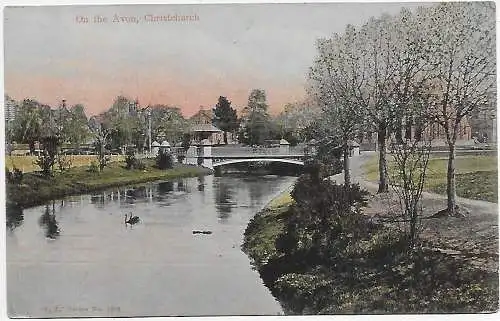 New Zealand, On the Avon, Christchurch: picture post card to Germany