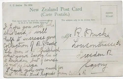 New Zealand, On the Avon, Christchurch: picture post card to Germany