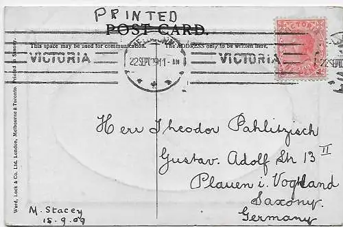 Australien: picture post card 1911: Victoria Fitzroy gardens Melbourne