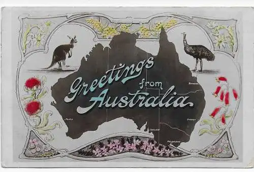 Australien: picture post card Greetings from Australia, 1910