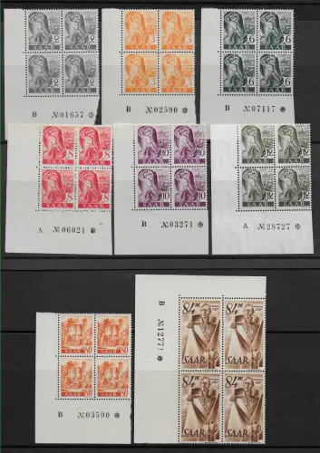 Saar: MiNr. Bogenlaufnummern, Eckrand  Viererblöcke, postfrisch