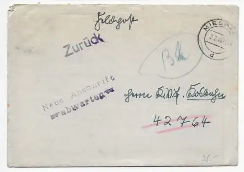 Feldpost: Miesbach 1944 an FPNr. 42764, zurück