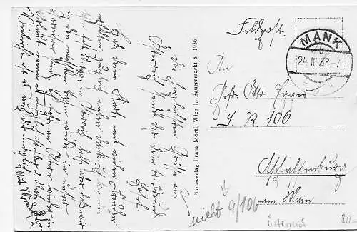 Feldpost: AK Mank, N.Oe. 1938 nach Aschaffenburg