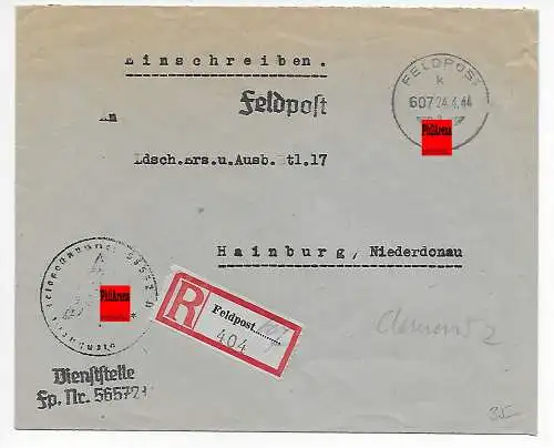 Feldpost: FPNr. 56572 nach Hainburg als Einschreiben 1944