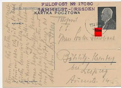 Generalgouvernement GG: 28.9.39 polnische Beute-Ganzsache nach Leipzig