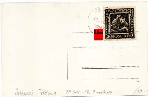 Feldpost: AK Wien, Feldpost 1938, Österreich-Feldzug, 16. Armeekorps