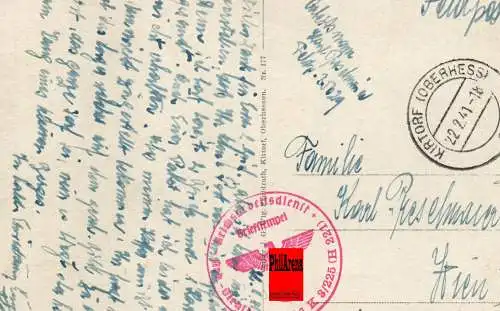 Feldpost: Arbeitsdienst 1941 nach Wien auf AK Kirtorf/Hessen