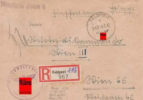 Feldpost: FPNr. 05438 nach Wien, 1942 als Einschreiben