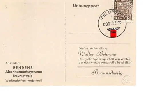 Feldpost: Übungspost Feldpost 22.3.1939 nach Braunschweig