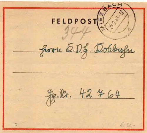 Feldpost: Feldpost Brief von Miesbach 1943 an FPNr. 42764