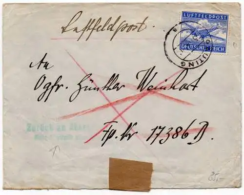 Feldpost: Luftfeldpost an FPNr. 17386D, zurück nach Gauting 1942