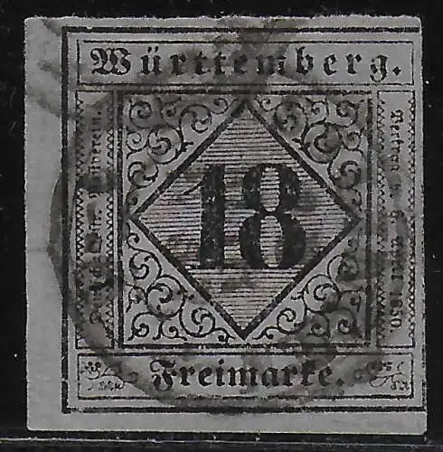 Württemberg: MiNr. 5 I, etwas berührt, gestempelt