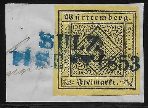 Württemberg: L2 gestempelt blau, Sulz, Luxus Briefstück