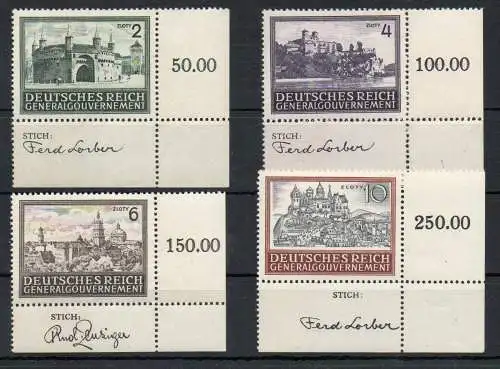 Generalgouvernement GG: MiNr. 113-116, Eckrand E4, Stich, postfrisch