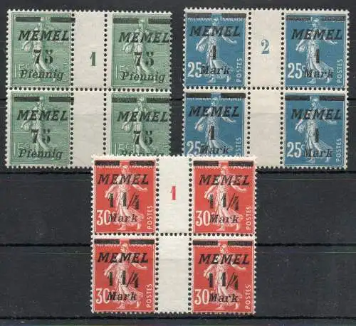 Memel: MiNr. 85-87, Zwischensteg + Ms, postfrisch **