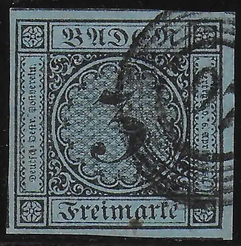 Baden: MiNr. 8, riesen randiges Luxusstück, gestempelt
