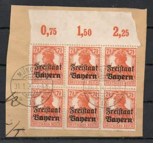 Bayern: MiNr. 149 POR,6er Block, gestempelt