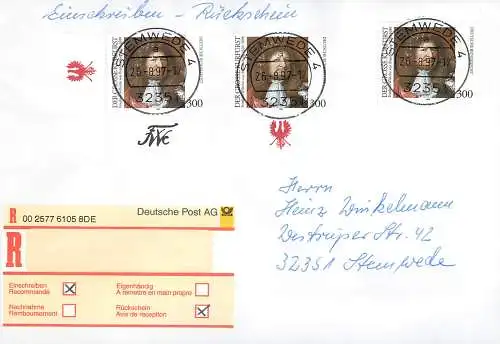 Bund: Einschreiben Stemwede mit MiNr. 1781, Mehrfachfrankatur