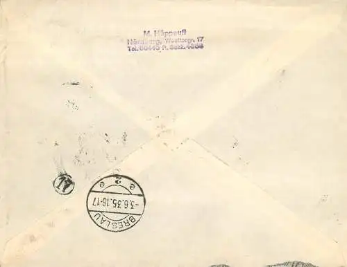 DR: Eilboten Luftpost Karlsruhe nach Breslau 1935, MeF