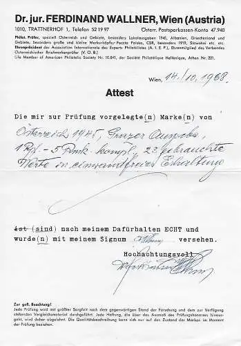 Österreich 1945: Grazer Ausgabe komplet, gestempelt mit Attest