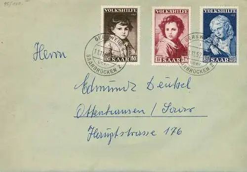 Saar: MiNr. 338-340, auf Brief Gersweiler, gestempelt 1952