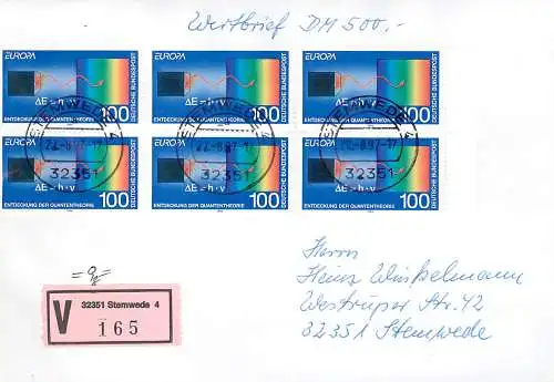Bund: Wertbrief Stemwede mit MiNr. 1733, Mehrfachfrankatur