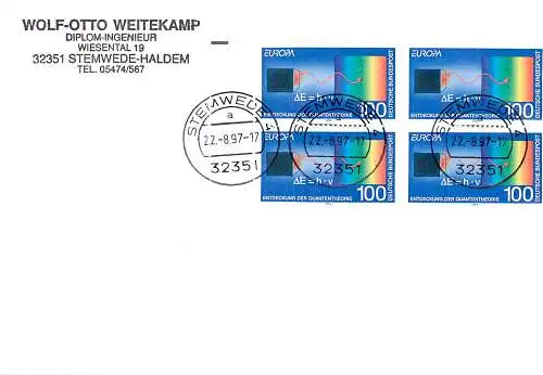 Bund: Wertbrief Stemwede mit MiNr. 1733, Mehrfachfrankatur