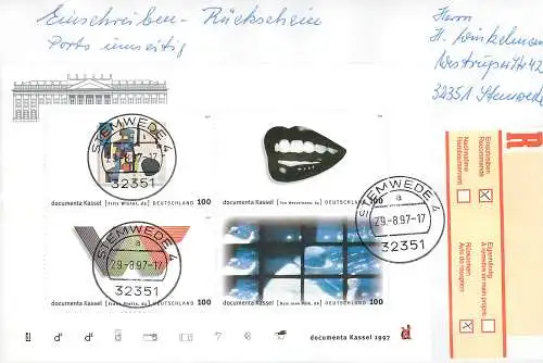 Bund: Einschreiben Rückschein Stemwede mit MiNr. Block 39, Mehrfachfrankatur