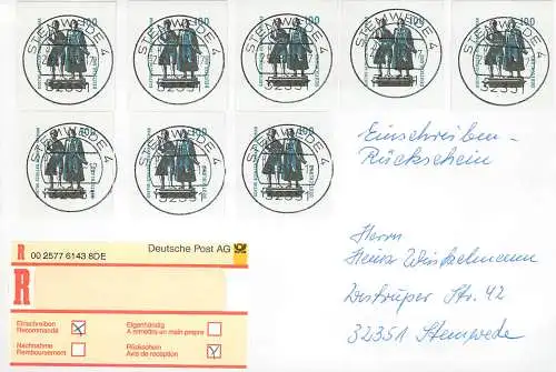 Bund: Einschreiben Stemwede mit MiNr. 1934, Mehrfachfrankatur