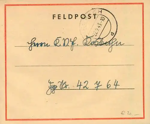 Feldpost: Miesbach 1943 an FPNr. 42764 mit Textinhalt