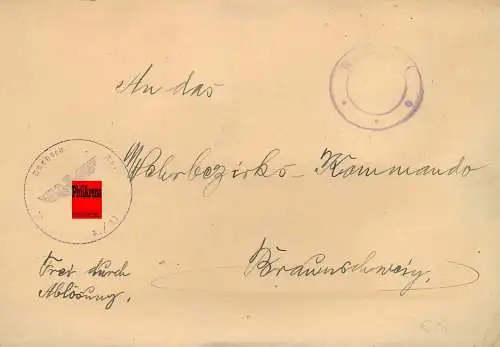 Feldpost: Frei durch Ablösung Reich nach Braunschweig