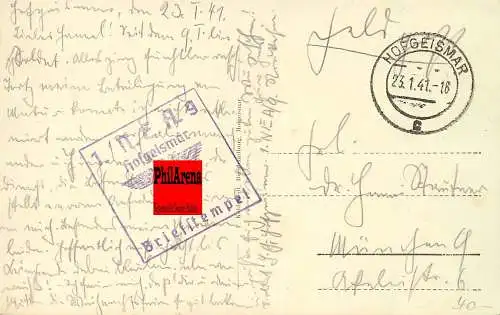 Feldpost: AK Hofgeismar 1941 nach München mit Lager Stempel
