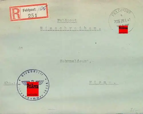 Feldpost: Einschreiben FPNr. 26374 nach Pirna 1941