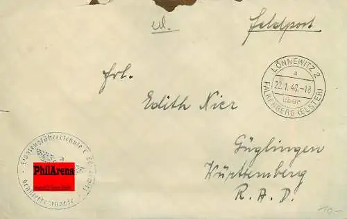 Feldpost: Flugzeugführerschule Lönnewitz 1940