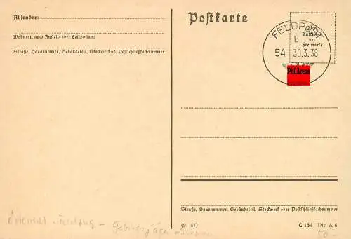 Feldpost: Blanko Karte 30.03.38, Österreich Feldzug - Gebirgsjäger
