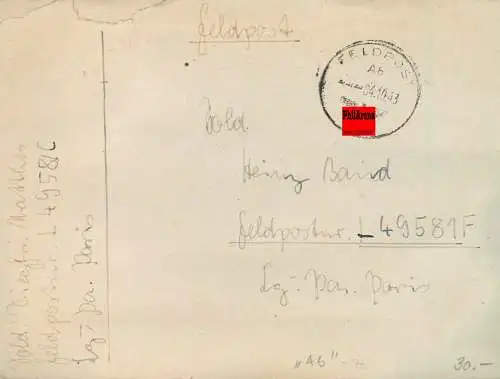 Feldpost: FPNr. L49581 C von 1943 an FPNr. L49581 F - Paris