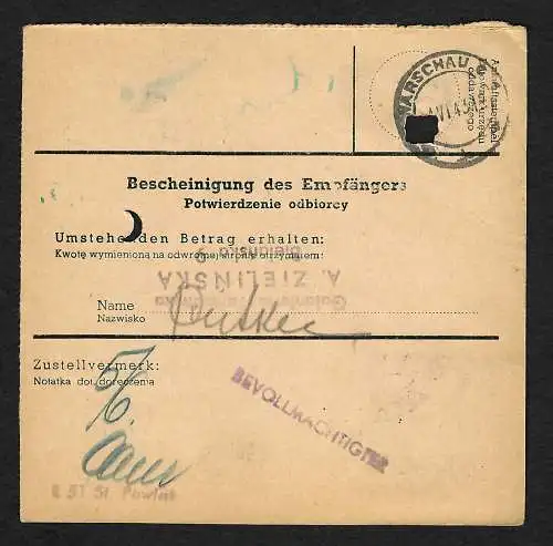 GG: Postanweisung Krakau nach Warschau, 1943, MiNr. 88A, portogerecht