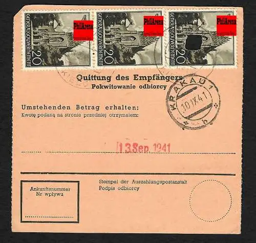 GG: Postanweisung Zagnansk Radom nach Krakau, 1941, MiNr. 44 MeF, selten