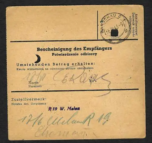 GG: Postanweisung Lublin nach Warschau, 1943, MiNr. 88A, EF