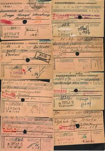 GG: 20x Abschnitte von Postanweisungen 1942/44