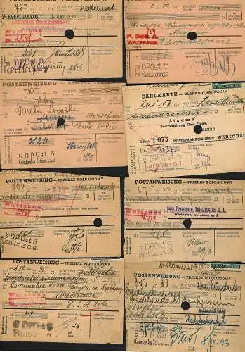 GG: 20x Abschnitte von Postanweisungen 1942/44