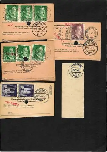 GG: 20x Abschnitte von Postanweisungen 1942/44