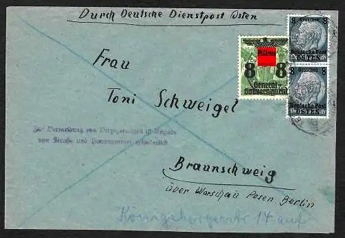 GG: Bahnhof Kesow-Laki nach Braunschweig, Stempel: Zur Vermeidung von Verz....
