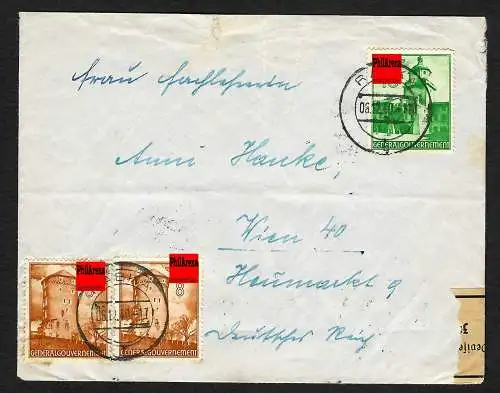 GG: Brief von Rabka nach Wien, rückseitig: Devisenüberwachung 1940