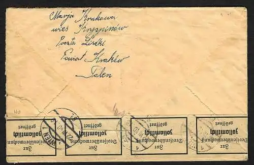 GG: Brief von Einschreiben Liszki nach Worzig, rückseitig: Devisenüberwachung