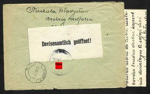 GG Einschreiben Bestwig nach Radom mit Wertangabe, rückseitig Devisenüberwachung