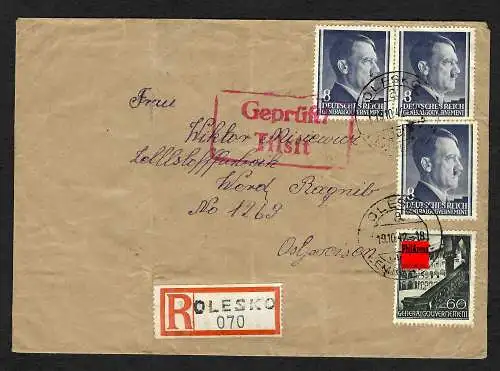 GG: Zensur 1942, Einschreiben Olensko nach Ostpreußen, Geprüft Tilsit